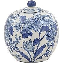 Creative Co-Op Blue & White Decorative Stoneware Jar with Lid | Amazon (US)