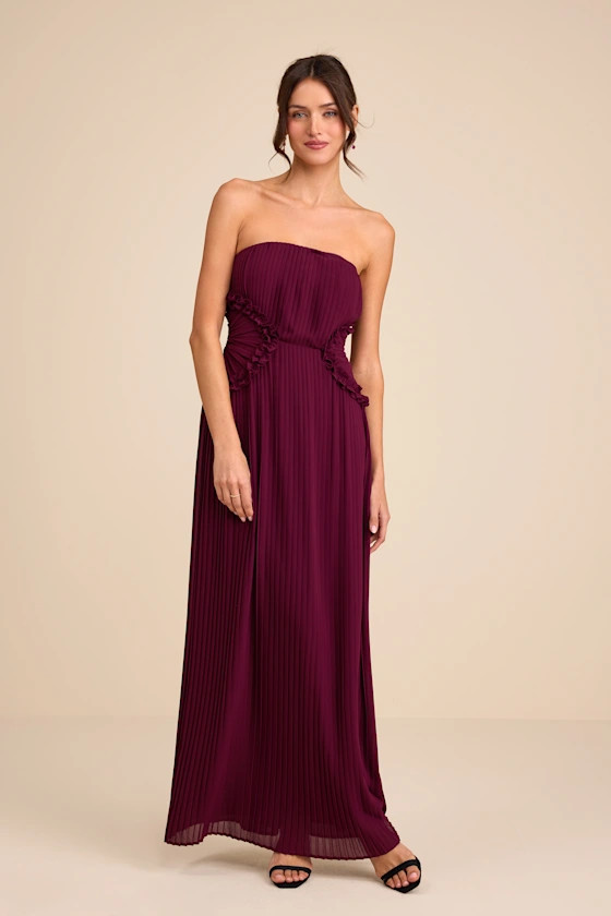 Lauren Plum Pleated Strapless Ruffled Maxi Dress | Lulus