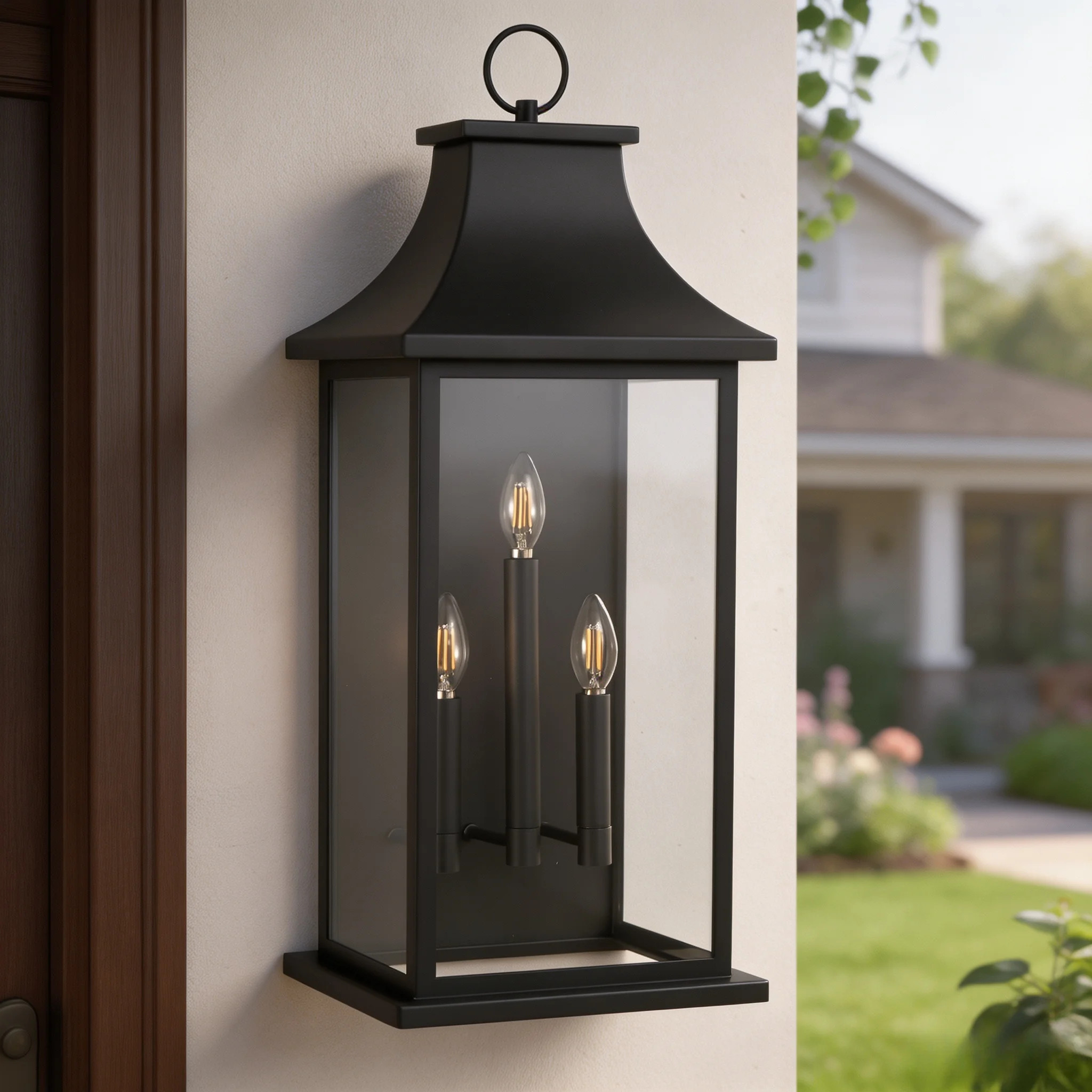 28''h Large Matte Black Outdoor Wall Sconce, Lantern Wall Light With Tempered Glass, Weather-resistant For Porch, Garage | Wayfair North America