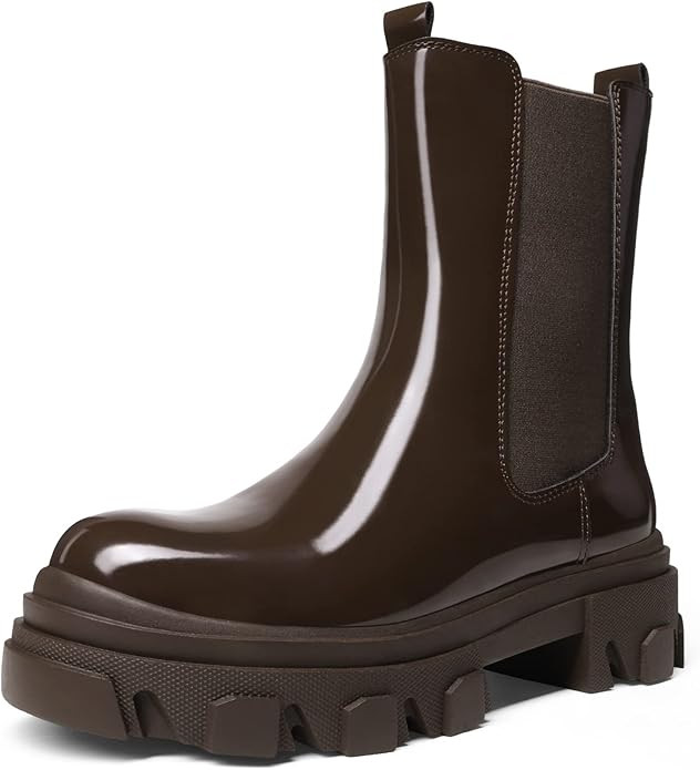 DREAM PAIRS Women's Platform Chelsea Boots Lug Sole Combat Mid Calf Slip On Chunky Ankle Booties | Amazon (US)