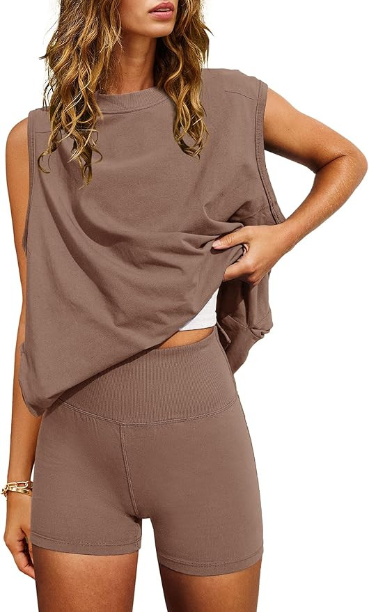 Nirovien Women 2 Piece Outfits Workout Sets Summer Matching Lounge Set Tunic Tops and Biker Short... | Amazon (US)