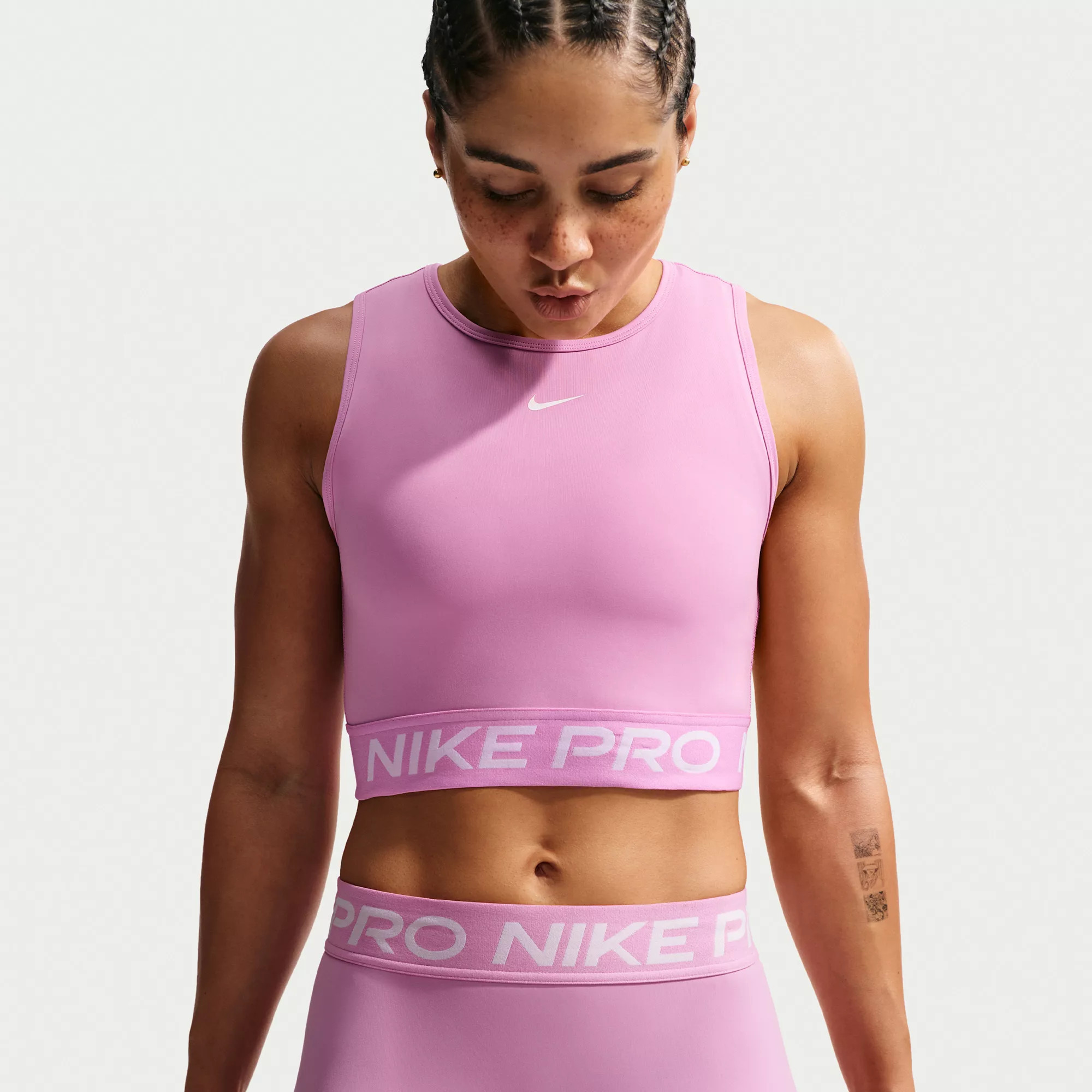 Nike Women's Pro Dri-FIT Cropped Tank Top, Medium, Lt Magenta | DICK'S Sporting Goods