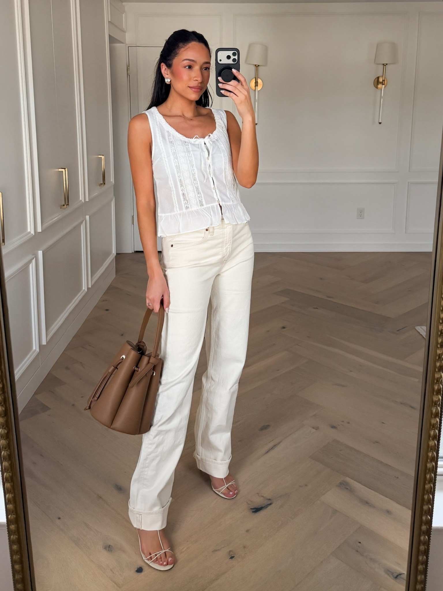 Spring outfit!! Extra 20% OFF orders $125+ with code AF20!! Wearing a 28 long jeans (ecru cuffed), S tank, shoes run small 

spring outfit idea, spring transition outfit, casual chic outfit, white jeans, cream jeans, postpartum outfit 

#LTKSaleAlert #LTKmomlife #LTKSeasonal