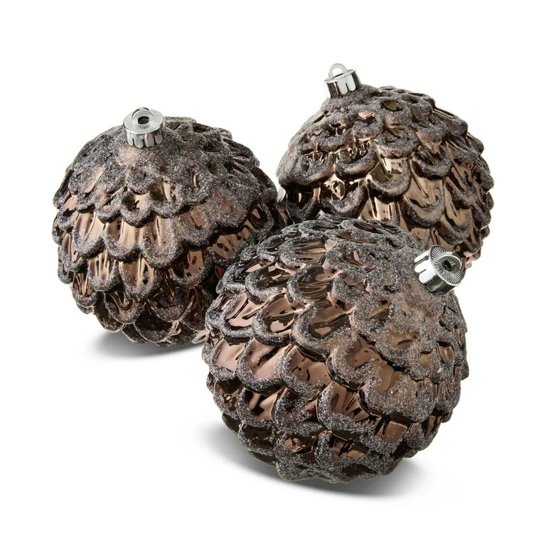 4-Count Brown Pinecone Textured Shatterproof Christmas Ornaments, 5.9 in, by Holiday Time | Walmart (US)