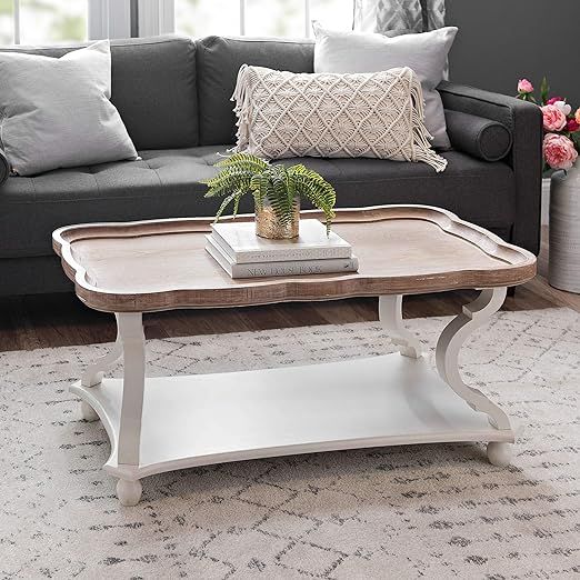 COZAYH Rustic Farmhouse Cottagecore Coffee Table, Natural Tray Top Sofa Table for Family, Dinning... | Amazon (US)