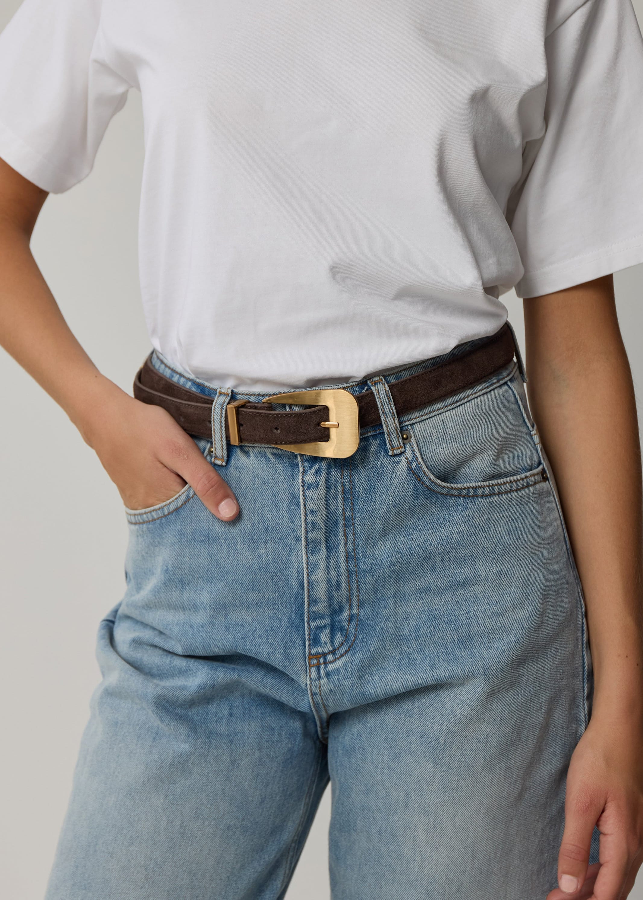 STATEMENT BUCKLE SUEDE BELT - BROWN | WAT The Brand