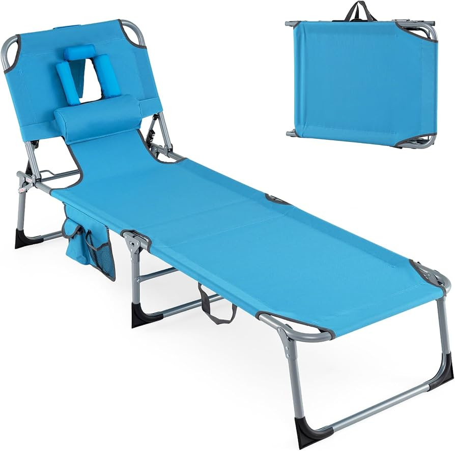Goplus Tanning Chair, Folding Adjustable Patio Lounge Chair with Face Hole, Removable Pillow, 330... | Amazon (US)