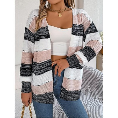 Clearlove Womens Color Block Cardigan Sweater Striped Open Front 2025 Fall Chunky Knit Loose Coats - Pink,Small | Target