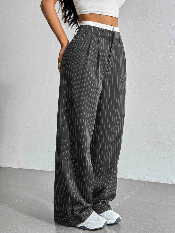 SHEIN EZwear Striped Print Wide Leg Suit Pants | SHEIN