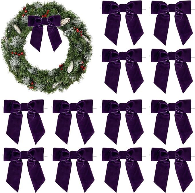AIMUDI Purple Velvet Bows 4.5" Purple Christmas Bows for Tree Premade Purple Bows for Wreaths Twi... | Amazon (US)