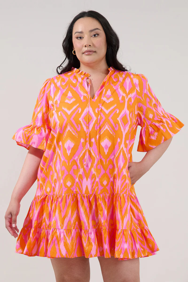 Auggie Bell Sleeve Shift Dress Ikat Curve | Sugarlips