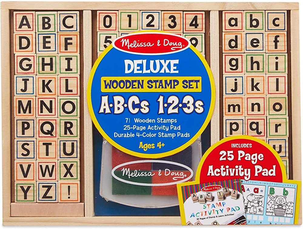 Melissa & Doug Deluxe Letters and Numbers Wooden Stamp Set ABCs 123s With Activity Book, 4-Color ... | Amazon (US)