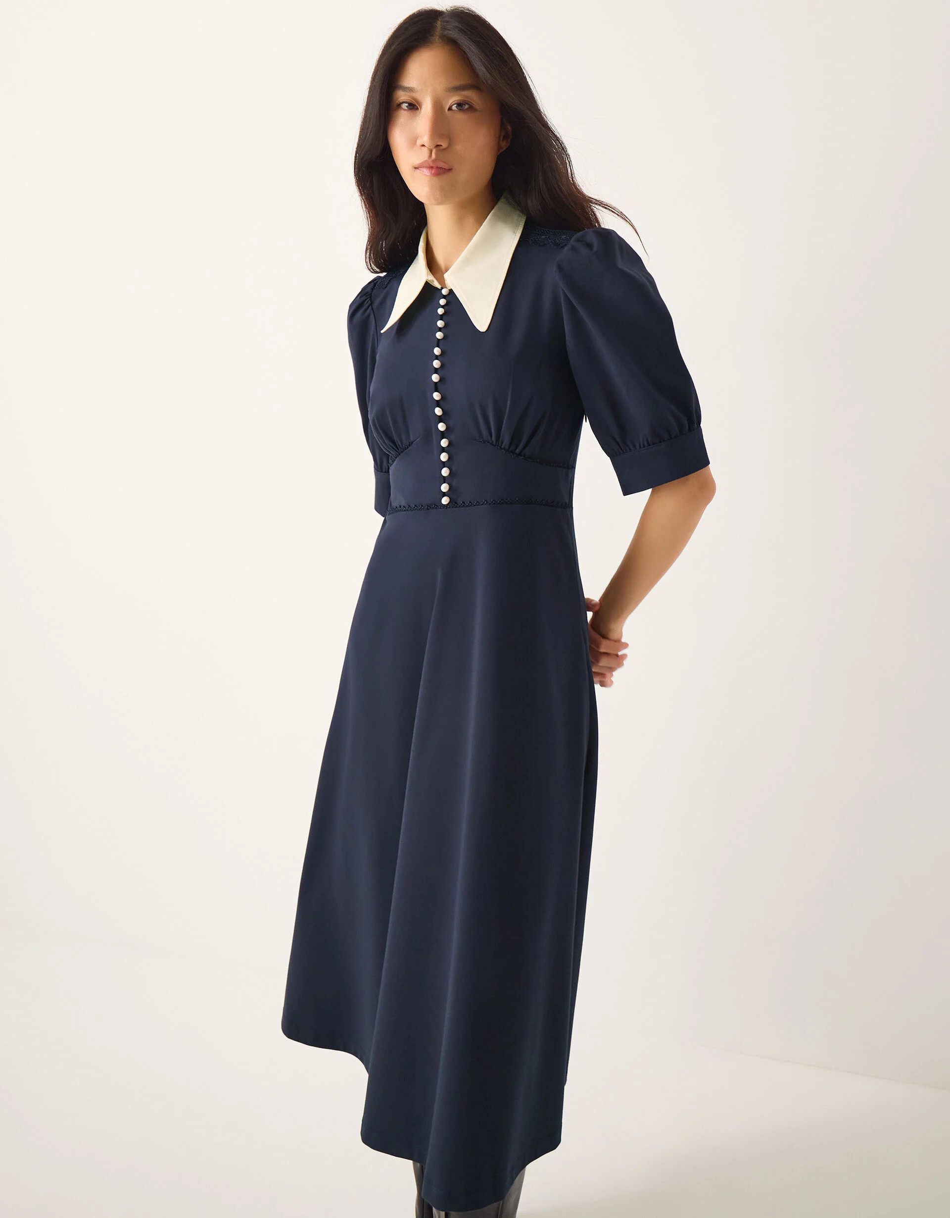 Clay Collar Jersey Midi Dress Blue | Monsoon (UK)