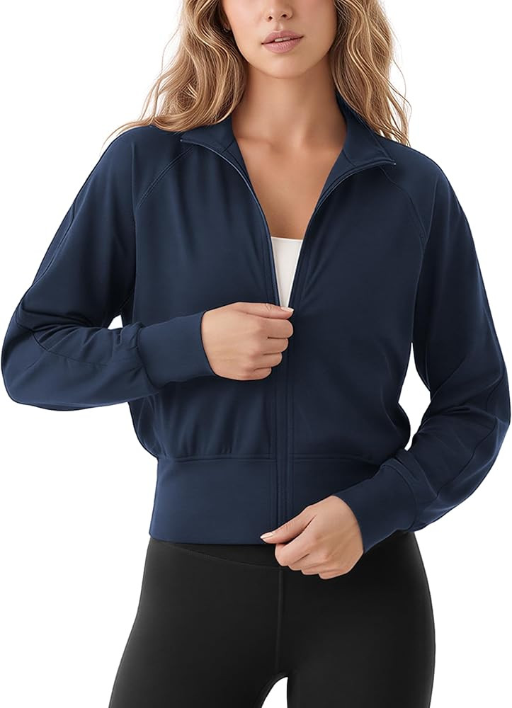 ODODOS Women's Full Zip Workout Jacket Cloud Feeling Stand Collar Long Sleeve Lightweight Athleti... | Amazon (US)
