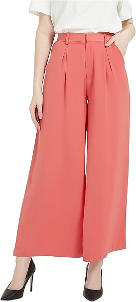 Tronjori Women High Waist Casual Wide Leg Long Palazzo Pants Trousers Regular Size | Amazon (US)