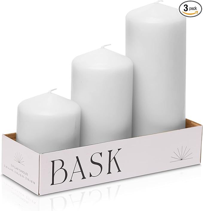 Bask Cone Top Pillar Candles - Elegant White Candles - Set of 3 White Pillar Candles - 3"x4", 3"x... | Amazon (US)