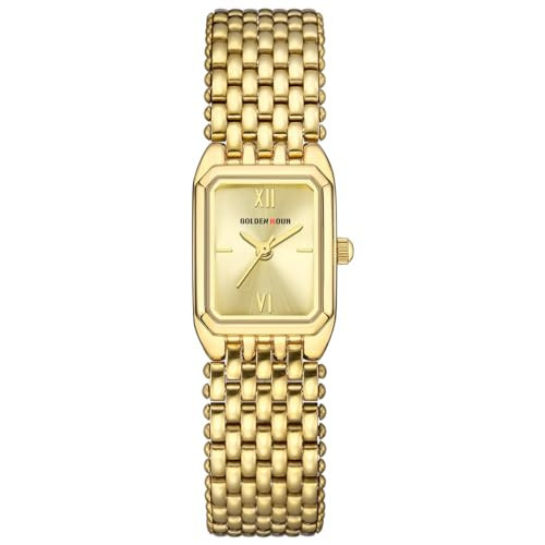 GOLDEN HOUR Vintage Rectangle Bracelet Watch for Women, Gold Tone, Dainty Style in Gold Face | Amazon (US)