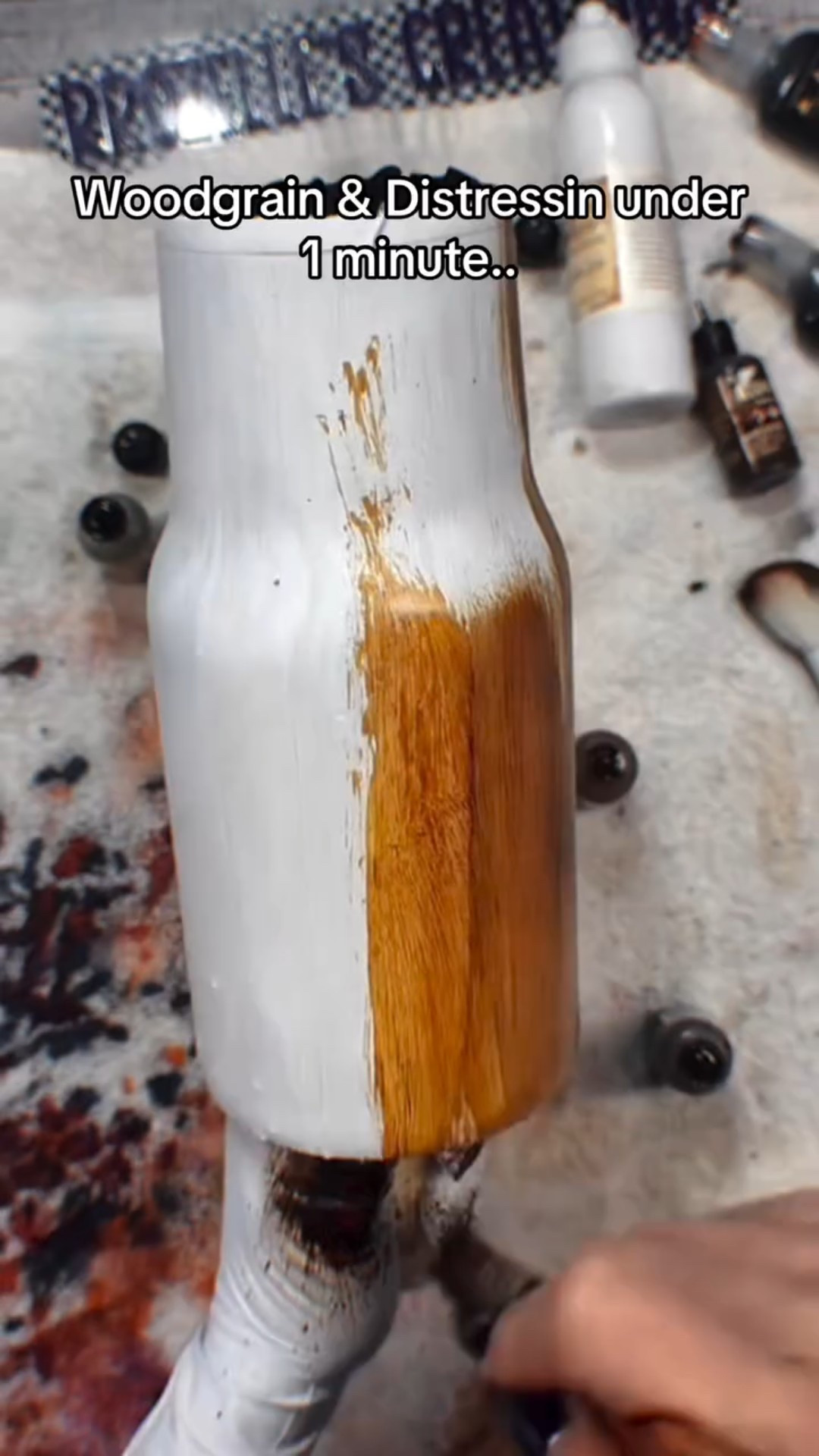 Cauldron Colors makes woodgraining a whole different experience.
The inks glide, the distressing lifts with just water and a touch of alcohol, and there’s zero need to scrub.
That’s what working smarter actually looks like. You can use them to apply glitter & as plain base coats too! Perfection & it comes in many colors! #rrozellescreations #CraftTok #customtumblers #woodgrain #adhesiveapothecary #WoodGrainFinish