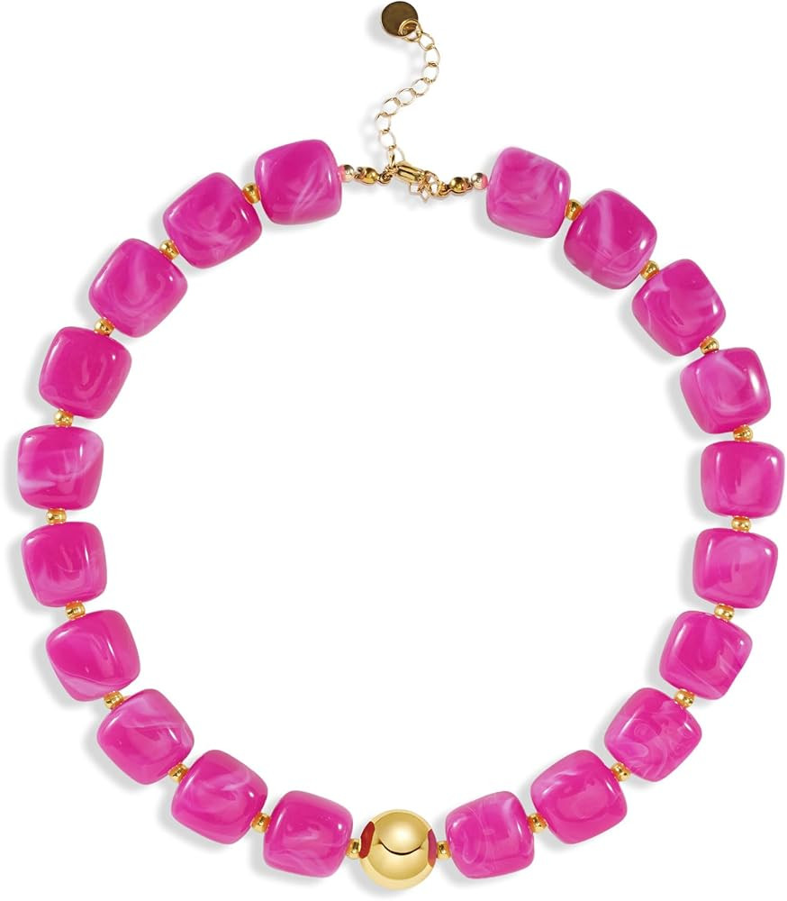 Colorful Chunky Beaded Necklace for Women Trendy Summer Boho Statement Beach Choker Handmade Char... | Amazon (US)