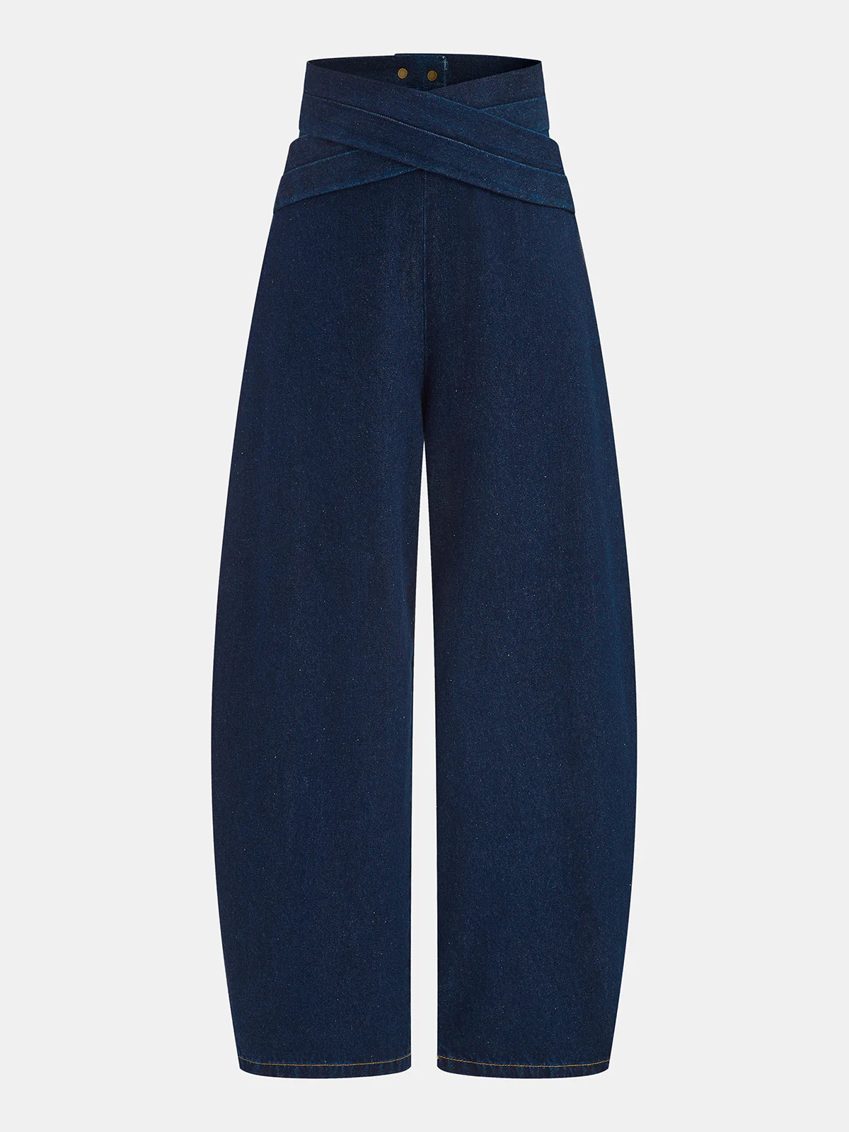 Cross-Over High-Waist Denim Wide-Leg Jeans | Commense