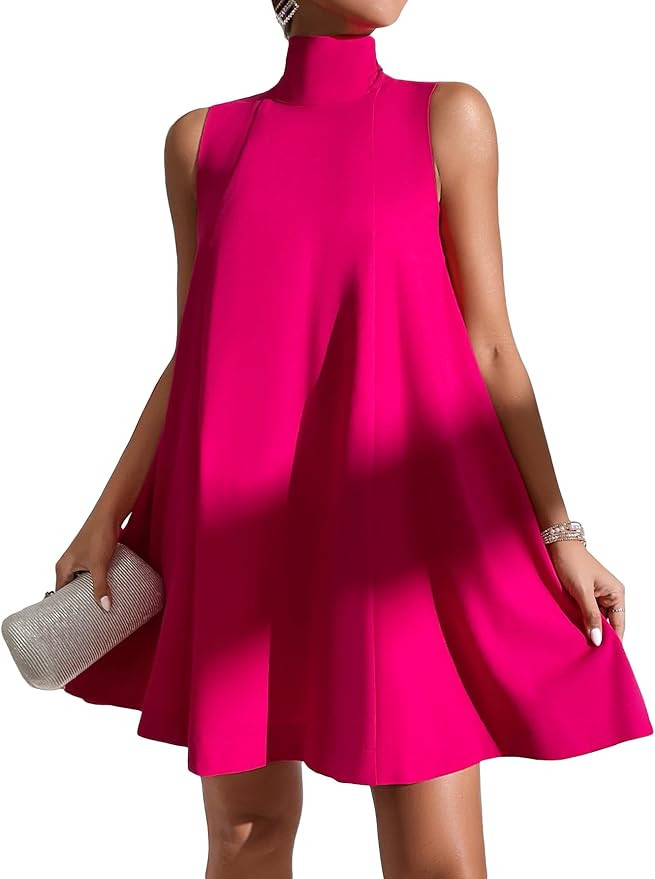 SHENHE Women's Mock Neck Sleeveless Mini Dress Tie Back Flared A Line Tunic Dresses | Amazon (US)