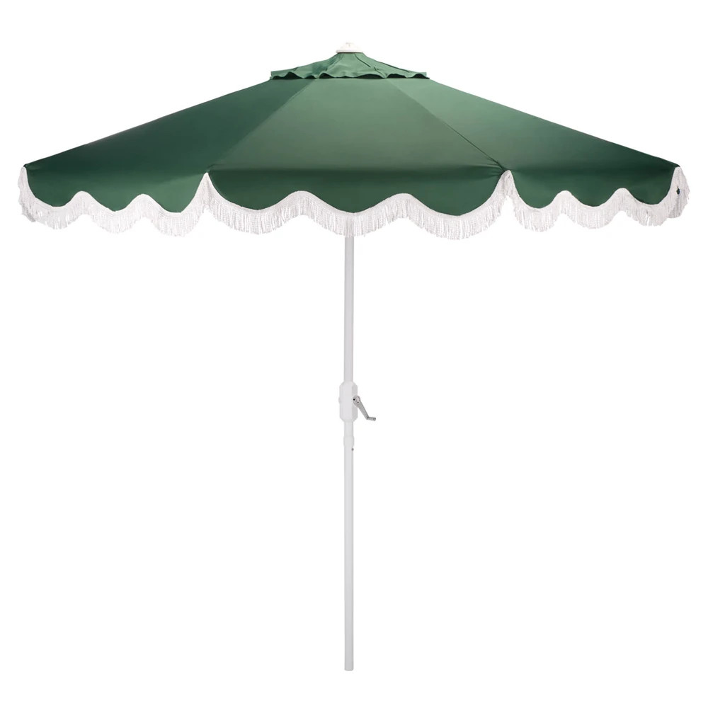 Blair French Country Green Round Fringe Patio Umbrella | Kathy Kuo Home