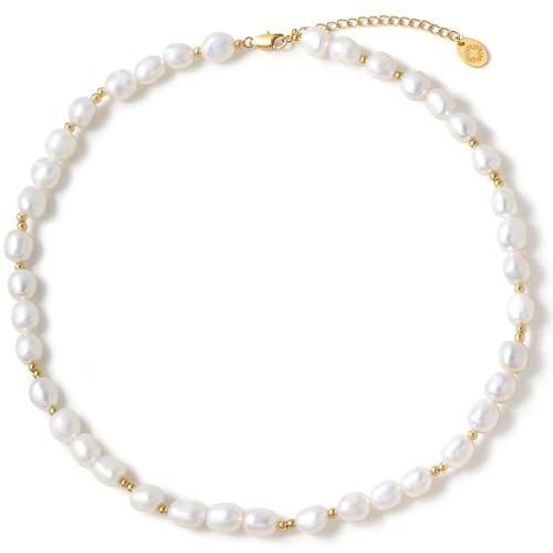 Gold Bead Baroque Pearl Necklace for Women, 8-12mm AAA Freshwater Pearls, 18K Gold PVD-Coated Adj... | Amazon (US)