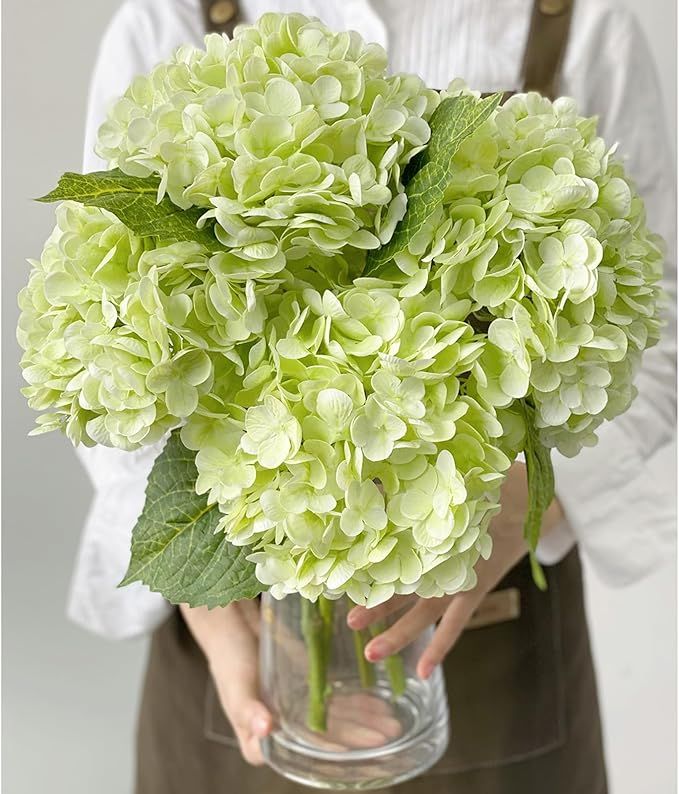 YalzoneMet RUZUQE Light Green Hydrangea Artificial Flowers, 3 Pcs Lifelike Real Touch Hydrangea F... | Amazon (US)