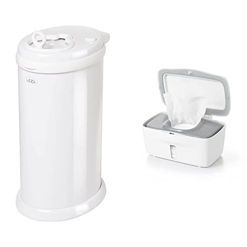 Ubbi Steel Diaper Pail and OXO Tot Perfect Pull Wipes Dispenser - Gray | Amazon (US)