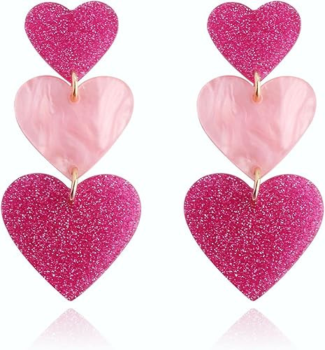 Love Heart Earrings for Women, Hot Pink Red Heart Earrings Jewelry for Women, Mother's Day Valent... | Amazon (US)