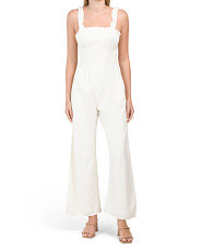 Linen Blend Smocked Bodice Wide Leg Jumpsuit | Marshalls