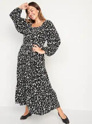 Long-Sleeve Floral-Print Tiered Midi Swing Dress for Women | Old Navy (US)