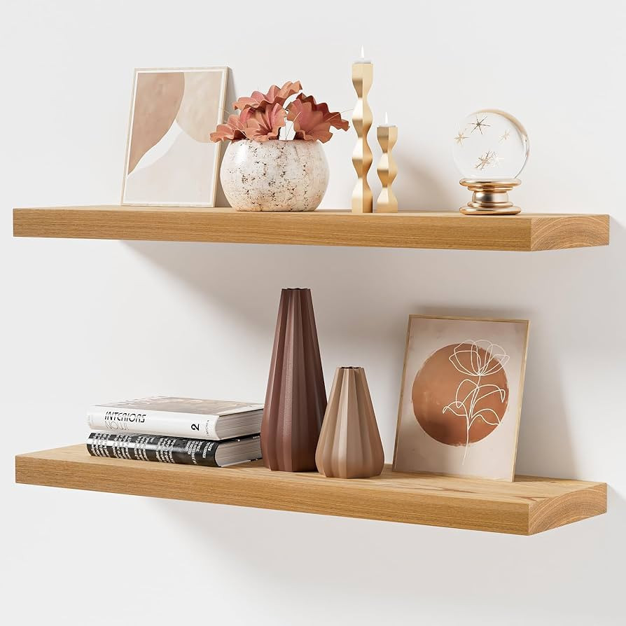 Marsmiles Floating Shelves for Wall | 36" W x 8" D Solid Ash Wood Floating Shelves Set of 2 | Rus... | Amazon (US)