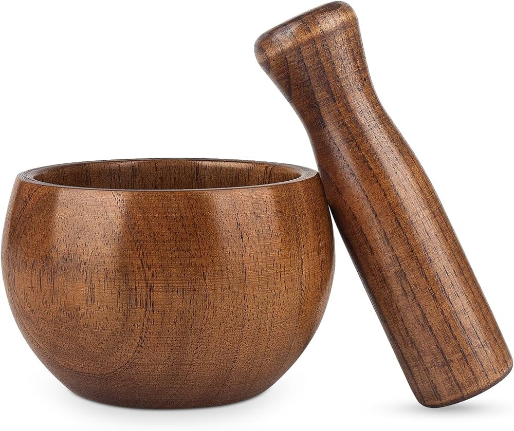 Wood Mortar and Pestle Set, Wood Grinder Bowl for Guacamole, Salsa, Herb Crusher and Pill | Amazon (US)