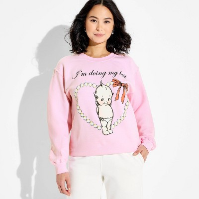 Women's Doing My Best Kewpie Fleece Graphic Pullover Sweatshirt - Light Pink S | Target