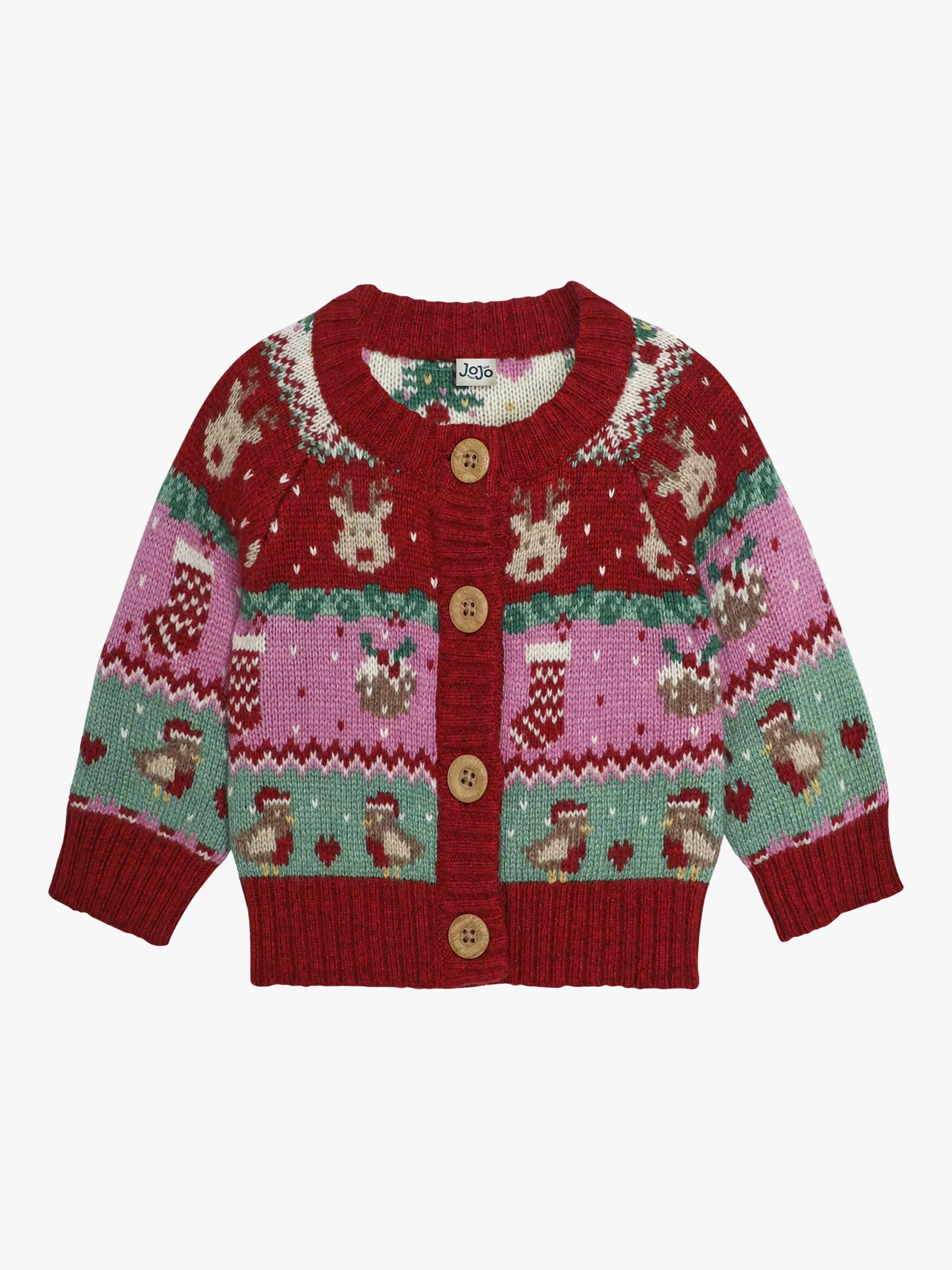 JoJo Maman BébéKids' Festive Friends Fairisle Cardigan, Multi | John Lewis (UK)