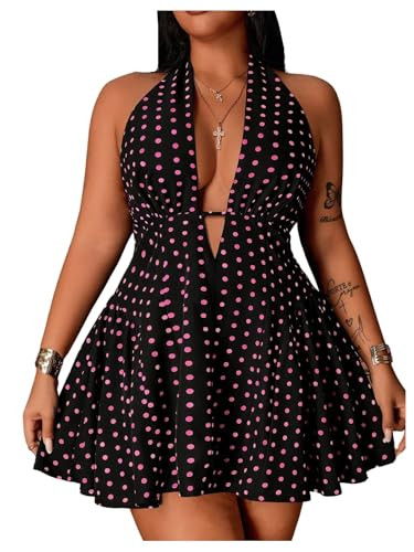 SHENHE Women's Plus Size Polka Mini Halter A Line Flowy Dress | Amazon (US)
