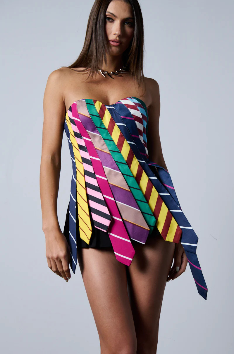 STRICTLY BUSINESS TIE DETAIL CORSET TOP | AKIRA