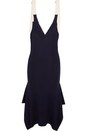 Draped ribbed merino wool midi dress | The Outnet Global