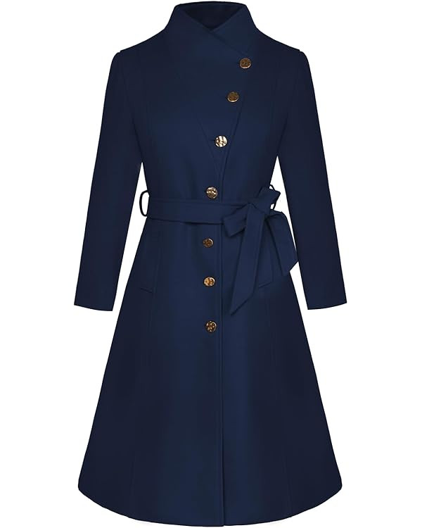 GRACE KARIN Women's Trench Coats Waisted A-line Overcoat Winter Stand Collar Single Breasted Coat... | Amazon (UK)