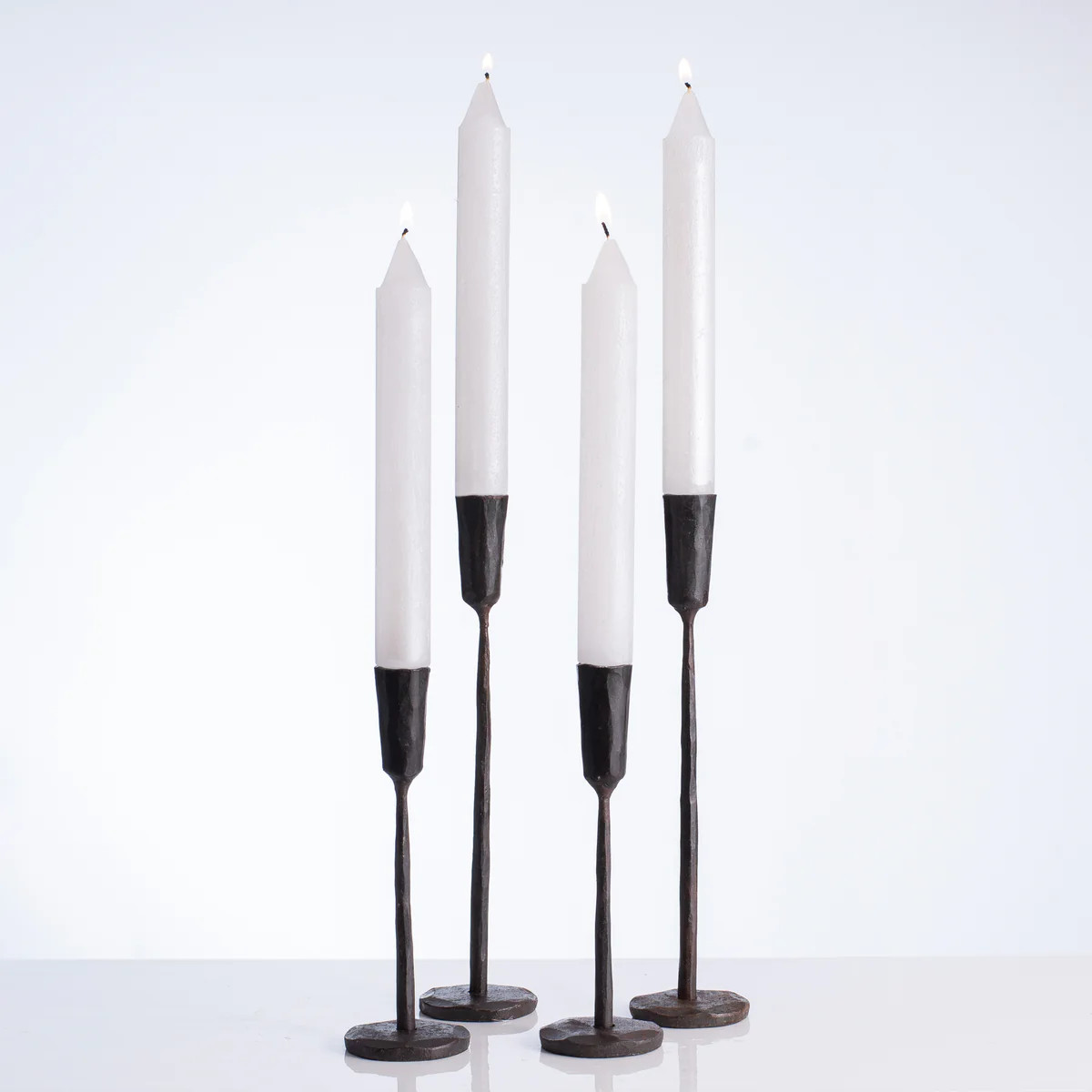Vance Kitira White Metallic Fleck Ritz Timber Extra Wide Taper Candle Set of 4 | Darby Creek Trading