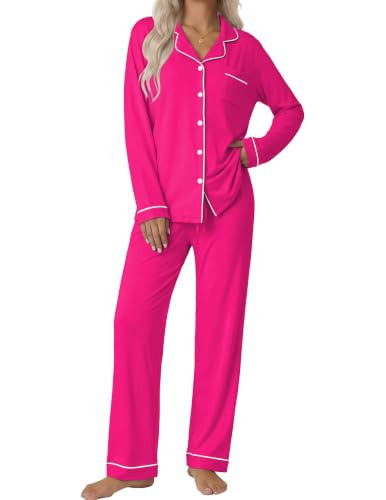 Ekouaer Pajamas Womens Long Sleeve Sleepwear Button Down Loungewear Pjs Set | Amazon (US)