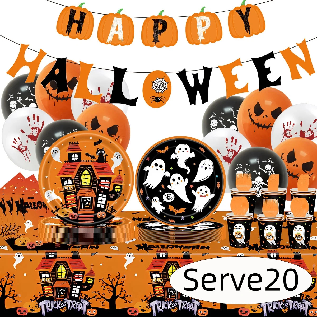 Halloween Paper Plates for Halloween Party Decoration Disposable Cups Napkins Table Cover Balloon... | Walmart (US)