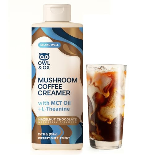 Mushroom Coffee Creamer with MCT Oil Blend & L-Theanine | MCT Coffee Creamer, Keto Coffee Creamer, Dairy Free, Sugar Free, Vegan, Plant Based, Hazelnut Chocolate Flavor, 30 Servings | Made in USA | Amazon (US)