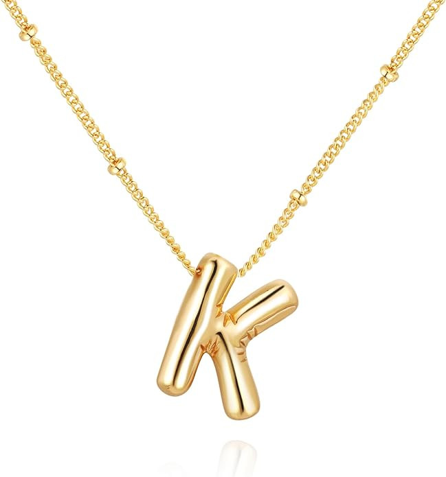 Bubble Letter Necklace Balloon Initial Necklaces for Women Girls Dainty Alphabet Pendant 14K Gold... | Amazon (US)
