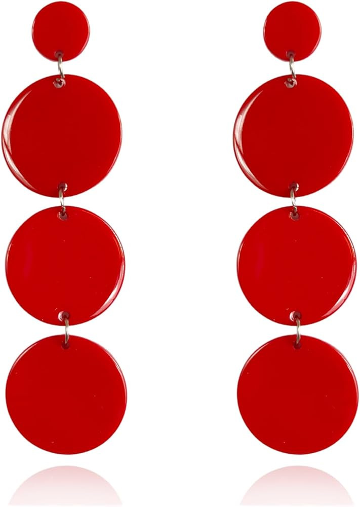 80s Neon Round Drop Earrings Acrylic Circle Disk Dangle Earrings Halloween Circular Statement Ear... | Amazon (US)