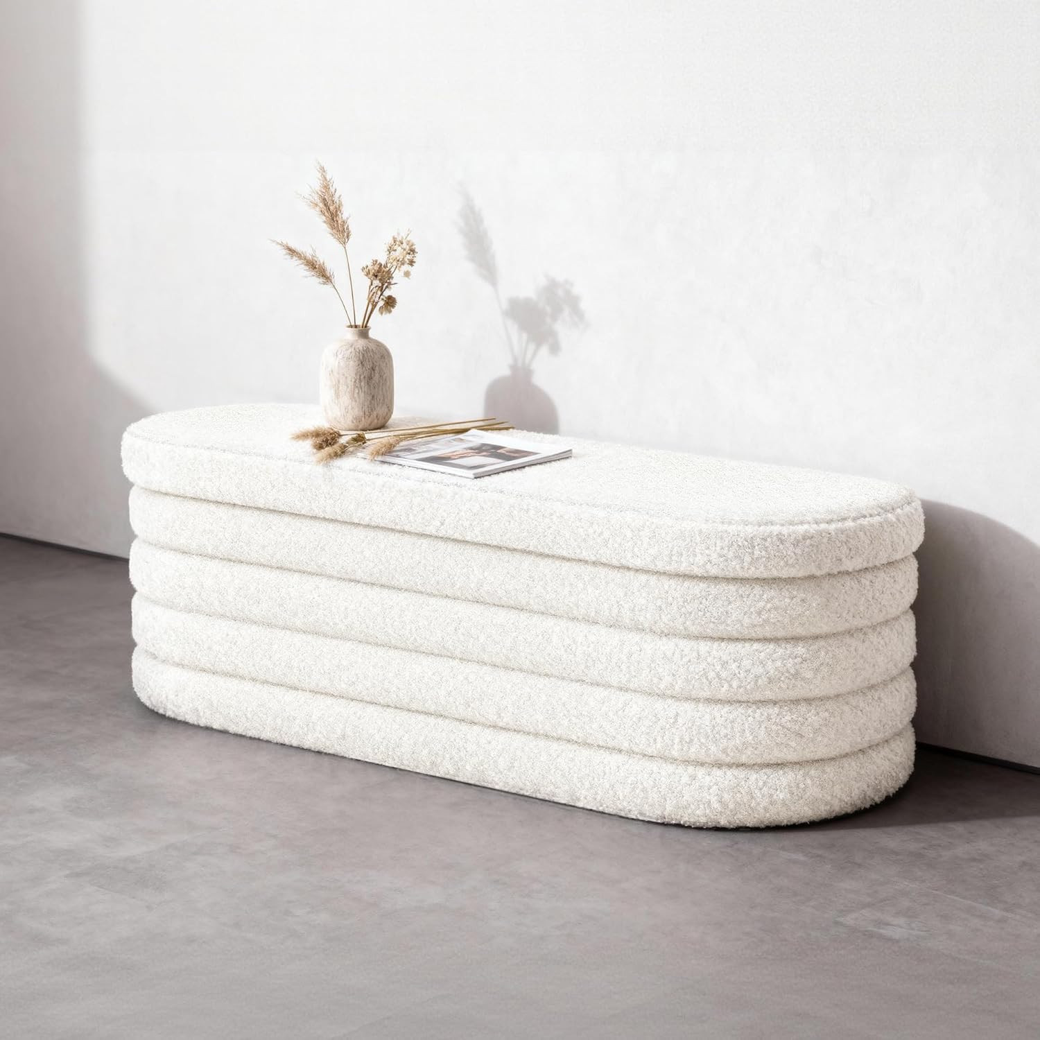 GLAXYFUR Storage Ottoman Bench, 43 Inch Upholstered Entryway Shoe Seat, End of Bed Stool Blanket ... | Amazon (US)