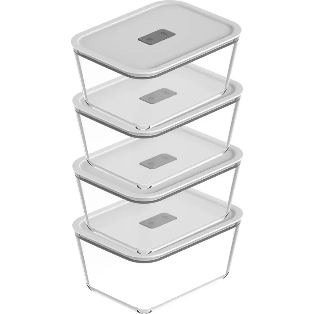 OU Stackable Airtight Glass Food Storage Container Set with Microwave Valve and Leak Proof Lid, 8 Piece in Clear With White Lid at Nordstrom | Nordstrom