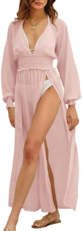 Dokotoo Womens Summer Long Maxi Mech Vacation Beach Dresses Outfits Elastic Waist Swimsuit Coveru... | Amazon (US)