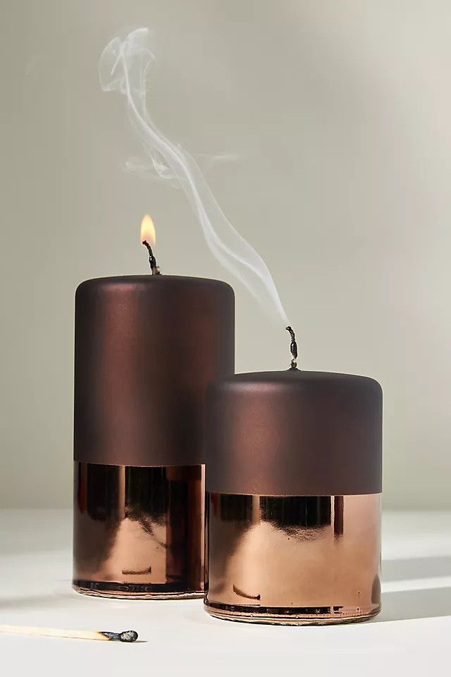 Metallic Matte Pillar Candle | Anthropologie (US)